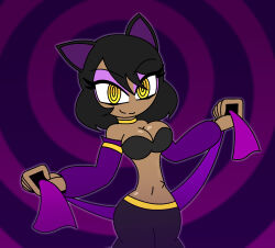  alternate_costume ambiguous_pov black_hair blake_belladonna cat_ears cat_girl costume dancer dancing dark_skin eyeshadow femdom harem_outfit hypnoscream hypnotic_dance looking_at_viewer pov pov_sub ring_background ring_eyes rwby short_hair smile story yellow_eyes 