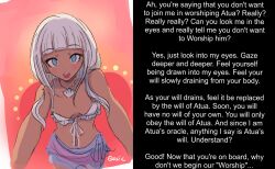  angie_yonaga bare_shoulders blue_eyes blush bra breasts caption caption_only cleavage clothed dangan_ronpa dangan_ronpa_v3 dark_skin farfromthetree_(manipper) female_only femdom long_hair looking_at_viewer manip necklace pov pov_sub qosic skirt straight-cut_bangs text underwear white_hair 