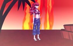  empty_eyes expressionless feet female_only femsub katsiika long_hair midriff navel persona_(series) persona_5 persona_5_royal ponytail red_hair sandals solo standing standing_at_attention sumire_yoshizawa 