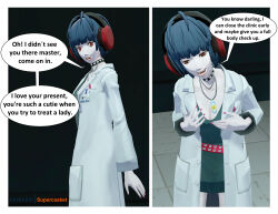 3d absurdres breasts female_only femsub headphones large_breasts persona_(series) persona_5 source_filmmaker supercasket tae_takemi tech_control text