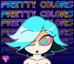  androgynous_dom bare_shoulders blue_hair collarbone disney english_text eyebrows_visible_through_hair eyelashes femsub gradient_background hair_covering_one_eye hypnoscream kaa_eyes mantra mara_(tron) open_mouth pov_dom shiny_hair short_hair simple_background solo surprised text topless tron tron_uprising watermark 