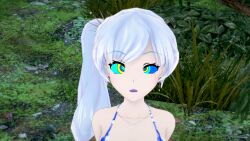 3d bikini blue_lipstick breasts cleavage coils disney femsub jungle kaa kaa_eyes koikatsu! large_breasts large_hips lipstick long_hair maledom mrkoiru open_mouth outdoors ponytail resisting rwby scars side_ponytail silver_hair snake swimsuit the_jungle_book weiss_schnee