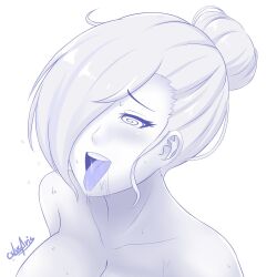 ahegao bare_shoulders blush bottomless cslucaris drool female_only femsub hair_covering_one_eye happy_trance icontrol_(manipper) manip naughty_face nude open_mouth rwby short_hair simple_background solo spiral_eyes sweat symbol_in_eyes tongue tongue_out topless white_background white_hair winter_schnee