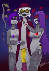 alternate_costume body_writing breasts doll_(murder_drones) femsub happy_trance maledom murder_drones nipples penis purple_hair robot robot_boy robot_girl serial_designation_n spiral_eyes tcross text uzi_doorman white_hair