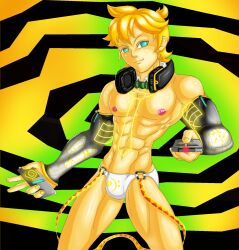 blonde_hair blue_eyes bulge len_kagamine looking_at_viewer male_only pov pov_sub remote_control shiny_skin solo spiral symbol_in_eyes tech_control vocaloid whitt