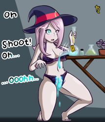  accidental_hypnosis blush breasts dissolving_clothes femsub glowing glowing_eyes harvestman_here hypnotic_liquid hypnotic_slime little_witch_academia potion sucy_manbavaran text torn_clothes 