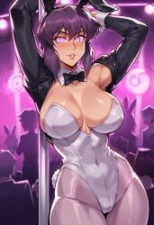  ai_art altered_common_sense andruxa_(generator) breasts bunnysuit femsub ghost_in_the_shell large_breasts leotard motoko_kusanagi pantyhose pole_dancing purple_hair smile spiral_eyes stable_diffusion_(ai) stripper symbol_in_eyes 