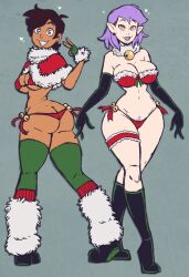 amity_blight bikini bikini_bottom bikini_top bimbofication brown_eyes brown_hair christmas disney happy_trance looking_at_viewer looking_back luz_noceda purple_hair tagme the_owl_house wrenzephyr2 yellow_eyes