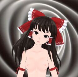 3d black_hair breasts dazed earrings empty_eyes expressionless female_only femsub jewelry long_hair open_mouth reimu_hakurei small_breasts spiral topless touhou