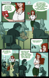 absurdres blackboard book comic dana_(hypnolion) glasses hypnolion long_hair original red_hair teacher text very_long_hair