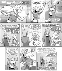  assertive_sub beard blush breasts camdin_(el_goonish_shive) closed_eyes clothed comic crossed_arms dan_shive dave_(el_goonish_shive) dialogue el_goonish_shive embarrassed english_text femsub hair_covering_one_eye happy_trance heart hug identity_swap jacket large_breasts long_hair midriff miniskirt navel self_hypnosis shirt short_hair shorts skirt smile speech_bubble text transformation transgender wholesome 
