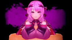 3d alternate_costume animated bangs bare_shoulders black_background bouncing_breasts empty_eyes espher_(saint_quartz) evil_smile femsub gloves hair_ornament happy_trance huge_breasts jewelry koikatsu! long_hair looking_at_viewer maledom moawi1 paizuri penis pink_eyes pink_hair pov pov_dom simple_background smile video