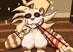  dazed drool femsub furry hand_on_another's_cheek honey_(iamaneagle) leash lion_girl original pet_play pov shrunken_irises smile tagme verykingly 