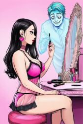 ai_art ai_voice black_hair breast_fondling dress dressing earrings eyeshadow ghost hellsing002_(generator) kissing lingerie lipstick long_hair makeup mirror nail_polish possession tagme video