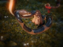  3d bent_over breasts brown_hair disney exposed_chest femsub glasses happy_trance jewelry kaa kaa_eyes large_breasts leaning_forward lompich long_hair maledom necklace nipples outdoors ponytail smile snake the_jungle_book topless undressing 