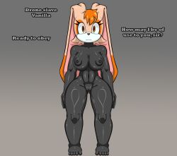  breasts bunny_girl dialogue drone english_text femsub furry latex milf mother's_day neyfufu sonic_the_hedgehog_(series) standing_at_attention tagme text vanilla_the_rabbit 