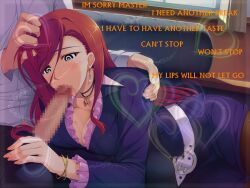 artist_request breasts danni68_(manipper) dazed expressionless fellatio femsub large_breasts long_hair maledom manip office_lady penis red_hair spiral_eyes symbol_in_eyes text