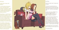  artist_request blonde_hair blush breasts brown_hair caption caption_only clothed couch dress female_only femdom femsub flat_chest heart high_heels humor iori_minase manip miki_hoshii multiple_girls shoes sisters small_breasts stuffed_animal sunt-ermico_(manipper) text the_idolm@ster thighhighs yuri 