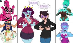  absurdres alien_girl alien_octopus_woman_(rick_and_morty) breast_fondling breasts character_request cleavage dezzy dezzy_(dez_a_sketch) dialogue dragon_girl english_text femsub harem hivemind kiara_(rick_and_morty) large_breasts maledom mar-sha_(rick_and_morty) multiple_arms multiple_breasts multiple_girls multiple_subs original parasite possession purple_sclera rick_and_morty short_hair simple_background smile speech_bubble tagme tentacles text turning_the_tables unity_(rick_and_morty) white_background 