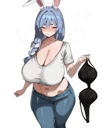  animal_ears animated animated_gif black_bra blue_hair blush bra braid breasts cleavage collarbone female_only femdom hololive huge_breasts hypnotic_breasts jeans lily_(manipper) long_hair looking_at_viewer manip meeko_illus midriff milf mommy_fetish multicolored_hair navel pants pekomama pov_sub red_eyes shirt simple_background solo standing sweat text virtual_youtuber wet white_background white_hair 