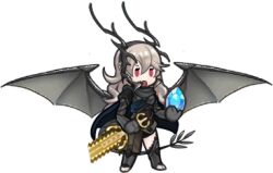 alternate_costume alternate_form barefoot cape chibi corruption crystal femsub fire_emblem fire_emblem_fates fire_emblem_heroes grey_hair horns long_hair maledom open_mouth peevthesheev possession red_eyes standing sword thighhighs thighs transformation weapon wings