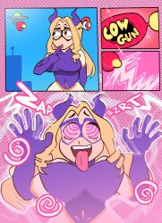  bonitoro horns hypno_beam hypnotic_gun large_ass large_breasts large_hips my_hero_academia open_mouth spiral_eyes tight_clothing tongue_out ufo yu_takeyama 