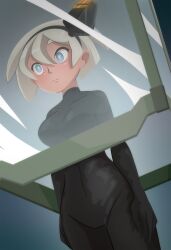 alternate_costume antenna bea_(pokemon) blush bodysuit disguised_hypnotist display empty_eyes expressionless femsub hair_band nintendo pokemon standing standing_at_attention tagme white_hair