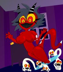 black_hair boom_boo demon_girl ghost halloween helluva_boss horns millie_(helluva_boss) nude possession red_skin sonic_the_hedgehog_(series) tail tcross topless