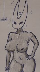 bottomless breasts bug_girl dark_skin femsub ghostec greyscale hollow_knight_(series) hornet_(hollow_knight) insect mask monochrome nude pendulum spiral topless traditional