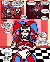  aware clown clown_girl comic femdom femsub gangle_(the_amazing_digital_circus) happy_trance hypnotic_eyes hypnotic_mask jester kilroylucy18 mask pomni possession pussy reverse_bunnysuit ribbon text the_amazing_digital_circus 
