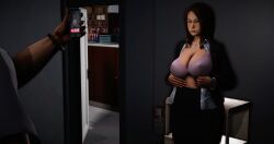  3d absurdres age_difference breasts cell_phone cleavage collarbone comic erect_nipples expressionless femsub gives honey_select_2 huge_breasts maledom milf necklace original phone skirt tech_control unaware undressing 