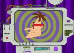  animated animated_gif brown_hair disney dr._doofenshmirtz glasses goggles humor hypnotic_screen lab_coat maledom meme phineas_and_ferb scientist short_hair spiral western 