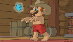  androgynous androgynous_dom barefoot brynhexx cowboy_hat drool feet glowing hat luma male_only malesub mario mustache nintendo open_mouth shorts spiral_eyes super_mario_bros. super_mario_galaxy symbol_in_eyes topless zombie_walk 