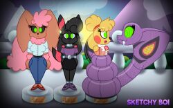  absurdres arbok bunny_girl expressionless female_only femdom femsub furry glowing glowing_eyes hypnotic_eyes kaa_eyes lopunny nintendo pikachu pokemon pokemon_(creature) snakeythingy standing standing_at_attention umbreon 
