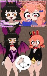 bat_girl bat_wings batatvideogames black_hair bunny_girl drool femsub instant_loss multiple_girls multiple_subs pendulum pink_hair pipkin_pippa pov_dom red_eyes small_breasts stage_hypnosis text the_justed_one thick_thighs virtual_youtuber yellow_eyes