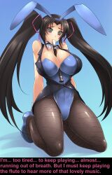 absurdres bare_shoulders black_hair blush breasts bunny_ears bunnysuit cleavage fake_animal_ears female_only femsub fishnets flute haganef high_school_dxd hypnotic_audio hypnotic_music icontrol_(manipper) instrument kneeling large_breasts long_hair manip pantyhose self_hypnosis serafall_leviathan solo spiral_eyes symbol_in_eyes text twintails