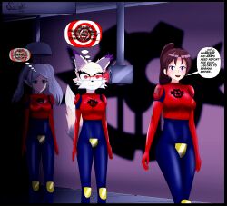 armor blue_eyes brown_hair empty_eyes frieren frieren:_beyond_journey&#039;s_end furry green_eyes laser_pointer latex romacotta sonic_the_hedgehog_(series) standing standing_at_attention surrisaki symbol_in_eyes tagme tech_control text thought_bubble white_hair