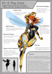    antenna bzurrrf caption claws cleavage enemy_conversion erect_nipples headphones high_heels large_breasts long_hair navel needle original prosthetic_limb quadruple_amputee robot_girl robotization tail text thighhighs wasp_girl wings 
