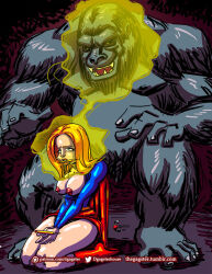 blonde_hair breasts comic dc_comics expressionless femsub gorilla_grodd kneeling long_hair super_hero supergirl superman_(series) thegagster topless western