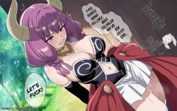  aura_(frieren:_beyond_journey's_end) aware body_control breasts defeated demon_girl dialogue elf embarrassed english_text female_only femdom femsub frieren frieren:_beyond_journey's_end horns humiliation hypnotic_voice large_breasts long_hair navel necklace outdoors purple_hair skirt speech_bubble sweat the_amazing_gambit trees trembling white_hair 