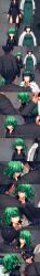  absurdres black_hair breast_grab chin_hold clothed dialogue dollhouse empty_eyes english_text expressionless femsub fubuki_(one_punch_man) green_hair maledom multiple_girls multiple_subs one_punch_man pink_hair resisting sequence short_hair sisters standing standing_at_attention sunglasses tatsumaki_(one_punch_man) text 