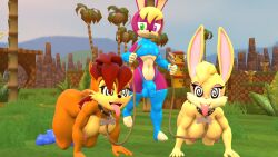 3d all_fours breasts bulge bunnie_rabbot bunny_boy bunny_girl collar dog_pose furry happy_trance leash original penis pet_play pikachugamer52 sally_acorn smile sonic_the_hedgehog_(series) spiral_eyes symbol_in_eyes tech_control