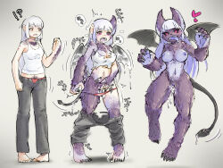 bat_girl black_sclera bottomless breasts demon_girl drool female_only femsub furry masturbation mokushi-c3 monster_girl nude open_mouth penis_tail pussy pussy_juice red_eyes solo tail tail_growth tongue tongue_out topless torn_clothes transformation wings