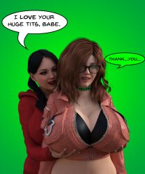  3d breasts collar dialogue female_only femdom femsub happy_trance huge_breasts large_breasts original peg_(theheckle) tanya_(theheckle) tech_control text theheckle 