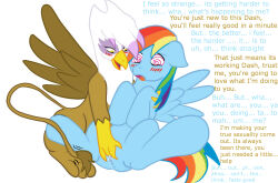  animals_only blush caption caption_only confused femdom fingering furry furryrevolution gilda gryphon gryphon_girl hooves horse manip my_little_pony non-human_feet pegasus rainbow_dash spiral_eyes symbol_in_eyes text wings yuri 