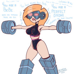 brown_hair clothed dialogue drool english_text erect_nipples erect_nipples_under_clothes female_only femsub goggles kim_possible kim_possible_(series) mantra mr_scade open_mouth restrained simple_background solo spiral spiral_eyes symbol_in_eyes text white_background