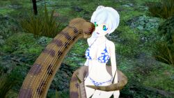  3d bikini blue_lipstick breasts cleavage coils disney femsub jungle kaa kaa_eyes koikatsu! large_breasts large_hips lipstick long_hair maledom mrkoiru open_mouth outdoors ponytail resisting rwby scars side_ponytail snake swimsuit the_jungle_book weiss_schnee white_hair 