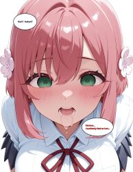 ai_art blush dialogue empty_eyes femsub hakari_hanazono pink_hair school_uniform text the_100_girlfriends_who_really,_really,_really,_really,_really_love_you