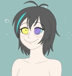  ahoge alice_(er-ikaa) animated animated_gif black_hair blue_hair blush collarbone dazed female_only femsub happy_trance kaa_eyes multicolored_hair nude original plsgts short_hair small_breasts smile solo topless 