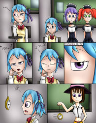 blue_hair comic empty_eyes femdom femsub happy_trance jerrydestrtoyer kokoa_shuzen kurumu_kurono maid mizore_shirayuki multiple_girls pendulum purple_hair red_hair rosario+vampire yukari_sendo